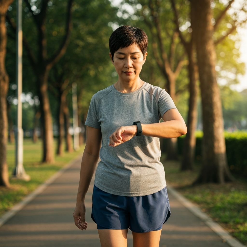 Person checking workout data on phone while wearing Amazfit Helio Strap