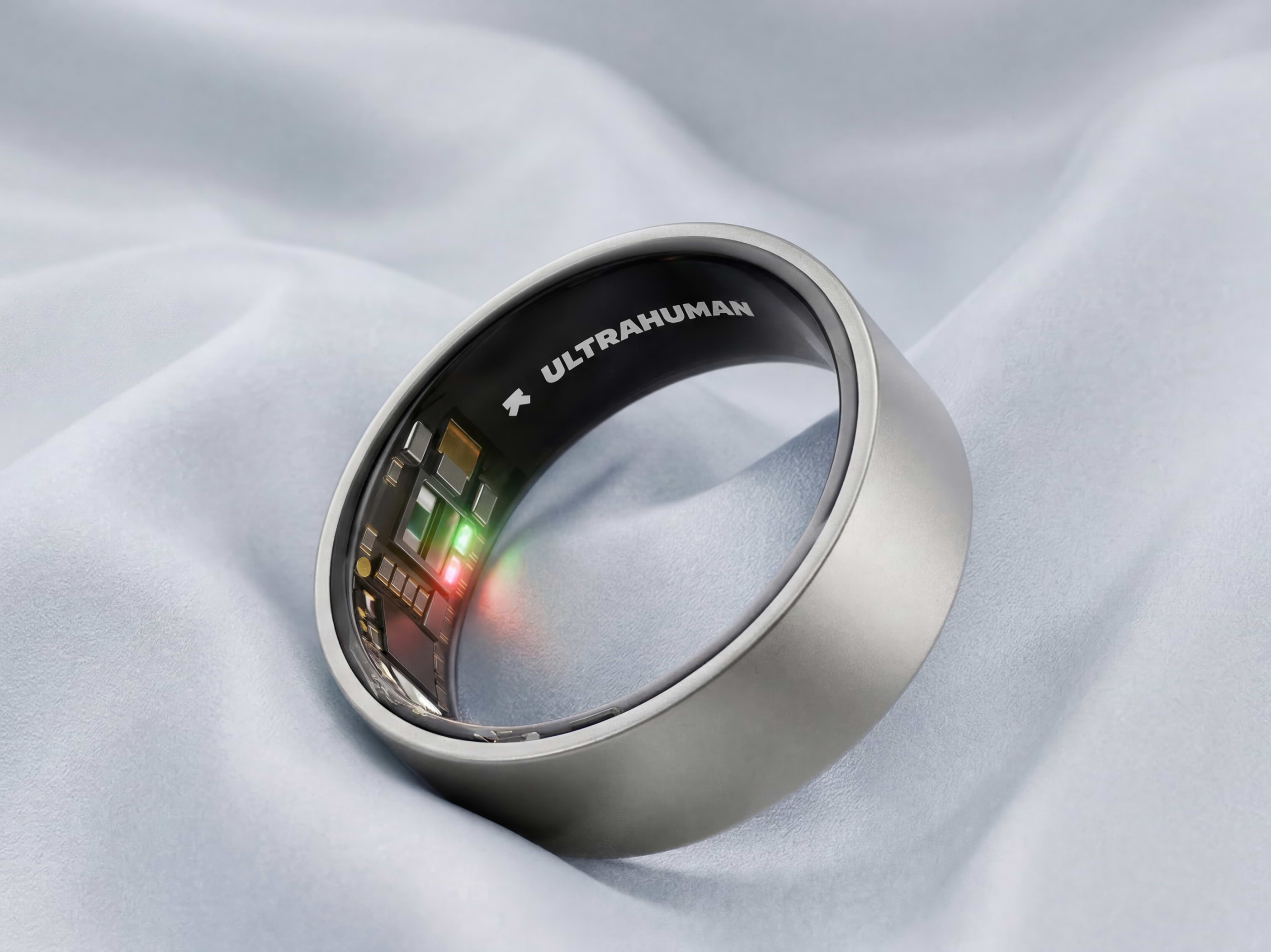 Ultrahuman Ring AIR in Raw Titanium with interior sensors visible