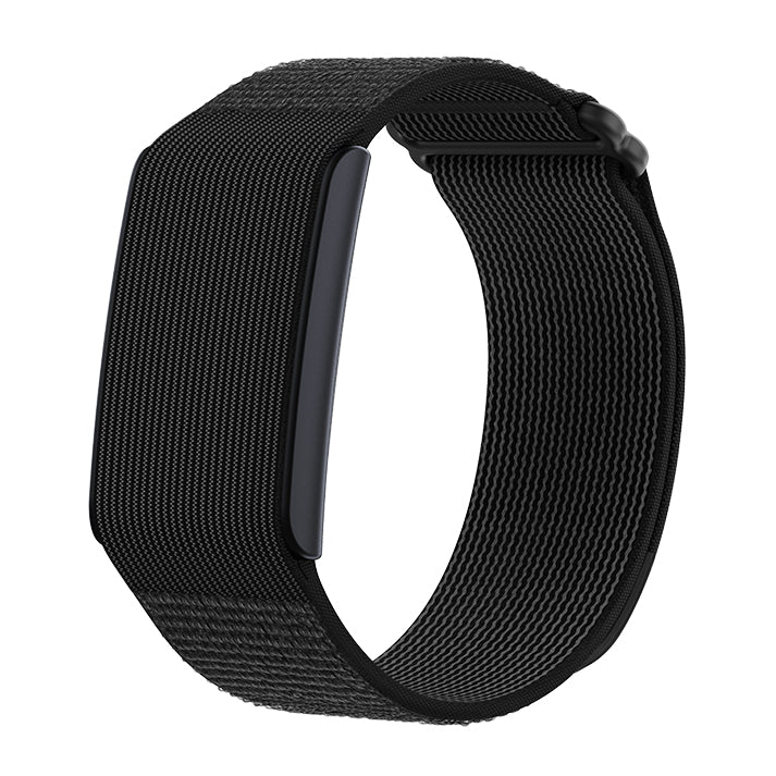 Amazfit Helio Strap with its black woven strap and screenless module