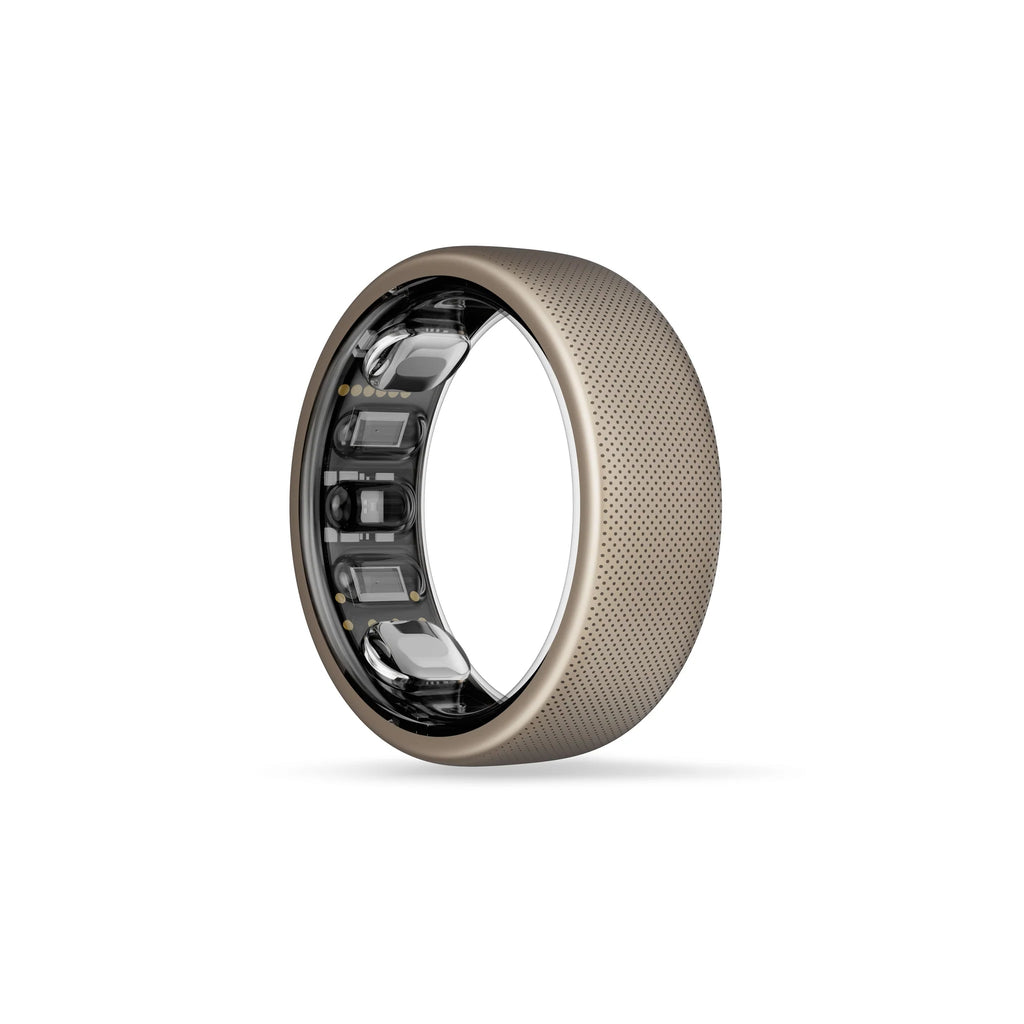 Amazfit Helio Ring with a perforated titanium exterior and interior sensors